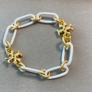 Tory Burch Gold and White Emblem Bracelet